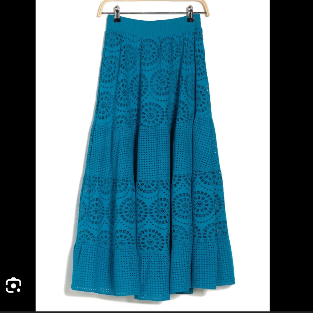 ALICE + OLIVIA MELONY EYELET MAXI SKIRT IN BLUE